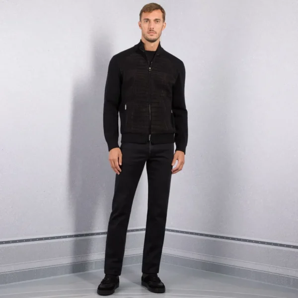 Stefano Ricci KNIT BLOUSON WITH CROCODILE LEATHER INSERTS | Last Sizes